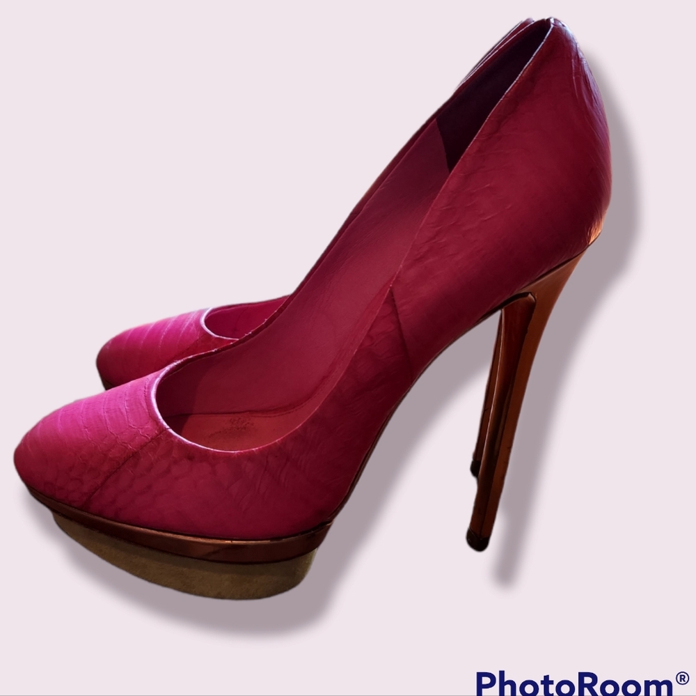 Brian Atwood Neon Snake Embossed Pumps Heels - Picture 3 of 7